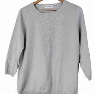 alfred dunner Sweater Top Crop cotton and acrylic Metallic Size S Used Womens